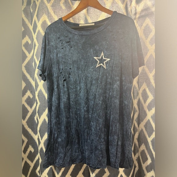 Vintage Havana Distressed Blue Tie Dye Star TShirt Size Large - Picture 1 of 5